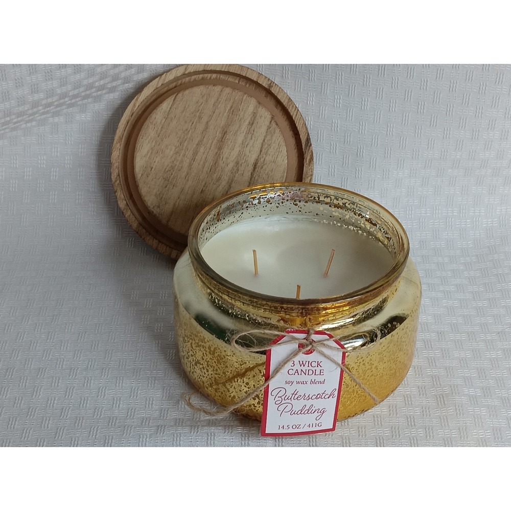 Butterscotch Pudding 3-wick Soy Wax Blend 14.5 oz Scented Candle Ashland Jar Lid